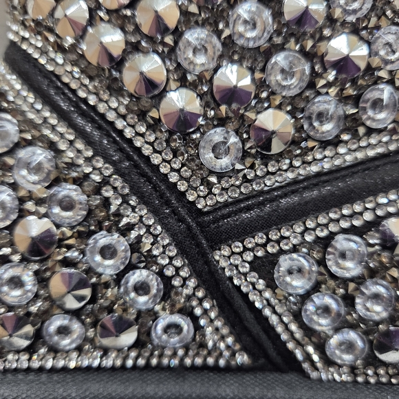 ROUGE Faux Fur Lined Studded Rhinestone Platform Ankle Boots Size 8 Black Silver - Picture 11 of 16